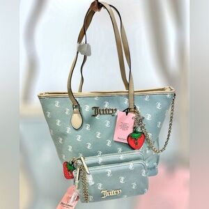 Juicy Couture Denim Days Tote 2 In 1 Tote & Pouch Set With Matching Wallet